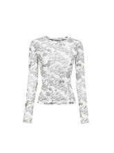 Black &?White Full-Print Mesh Top